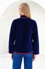 Velvet Quilted Jacket | Navy/Red