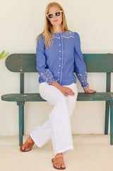 APPROVED * NEEDS WC Embroidered Chambray Shirt| Blue - Aspiga