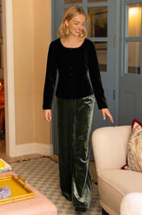 Palazzo Velvet Trouser | Dark Olive