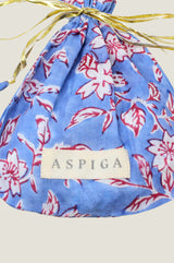 Block Print Pouch | Japanese Flower Marina Blue