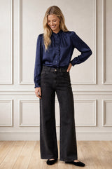 Frill Detail Satin Blouse | Navy