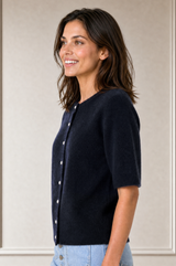 Alpaca Blend Short Sleeve Cardigan | Navy