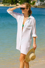 Saffron Organic Cotton Cheesecloth Beach Shirt | White - Aspiga