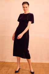 Dulcie Velvet Puff Sleeve Dress | Aubergine - Aspiga