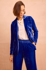 Asha Velvet Single Breasted Blazer | Azure Blue