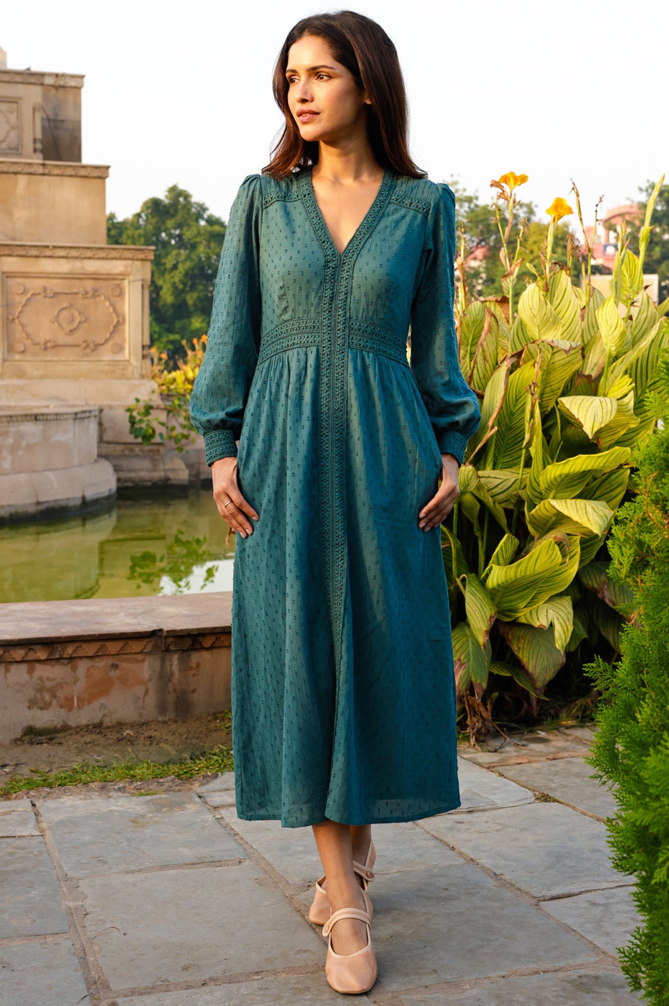 Aspiga Sustainable Womens Long Sleeve Iris Dress Summer Holiday Occasion  Teal