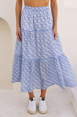 Bea Printed Organic Cotton Skirt | Clover Arches White/Blue