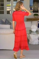 Viola Cotton Midi Dress | Hot Red