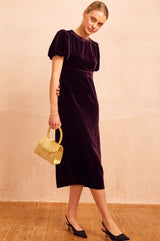 Dulcie Velvet Puff Sleeve Dress | Aubergine - Aspiga