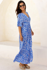 Lena EcoVero™ Dress | White/Blue - Aspiga