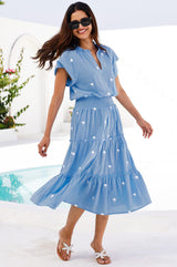 Riley Embroidered Organic Cotton Dress | Cornflower