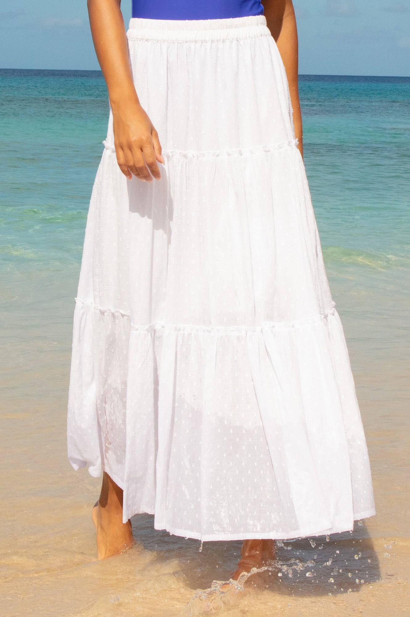 Aspiga Sustainable Womens Bea Dobby White Skirt Summer Holiday 100