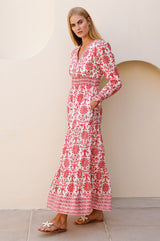 Billie Block Print Organic Cotton Dress | Red/White - Aspiga