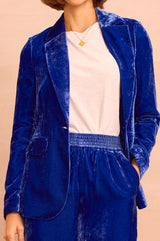 Asha Velvet Single Breasted Blazer | Azure Blue