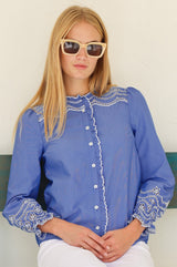 APPROVED * NEEDS WC Embroidered Chambray Shirt| Blue - Aspiga