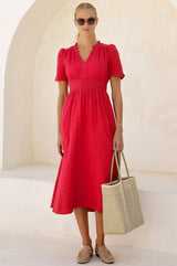 APPROVED * Esha Organic Cotton Cheesecloth Dress | Red - Aspiga