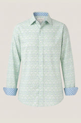 Men's Organic Cotton Shirt | Mini Sunflower Mint/White