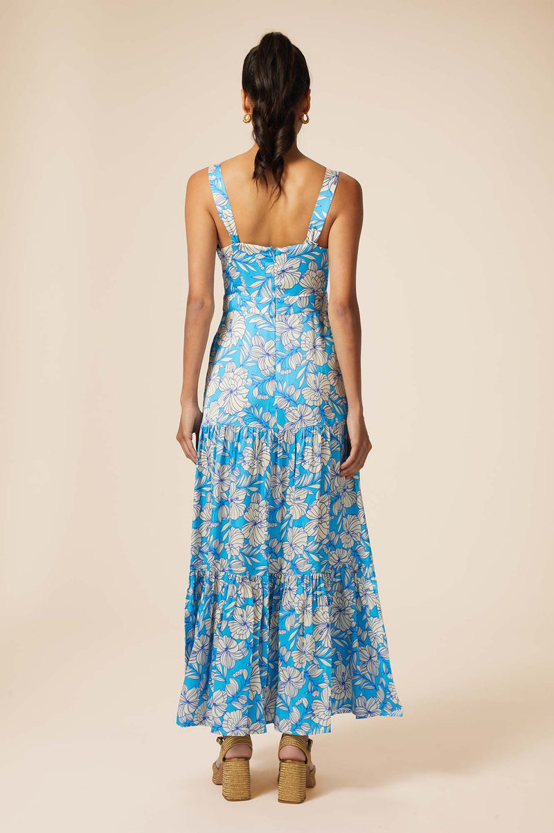 Aurelia Satin Dress | Lined Floral Turquoise/Cream