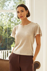 Metallic Knit Angel Sleeve T-Shirt | Gold