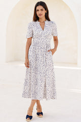 APPROVED Esha Organic Cotton Cheesecloth Dress | Ecru/Navy - Aspiga