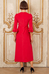 Jocelyn V-Neck 3/4 Sleeve Stretch Corduroy Dress | Red