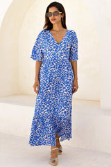 Lena EcoVero™ Dress | White/Blue - Aspiga