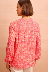 Clea Blouse | Flower Tile Orange/Pink - Aspiga