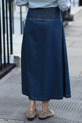 Dropped Waist Denim Skirt | Indigo