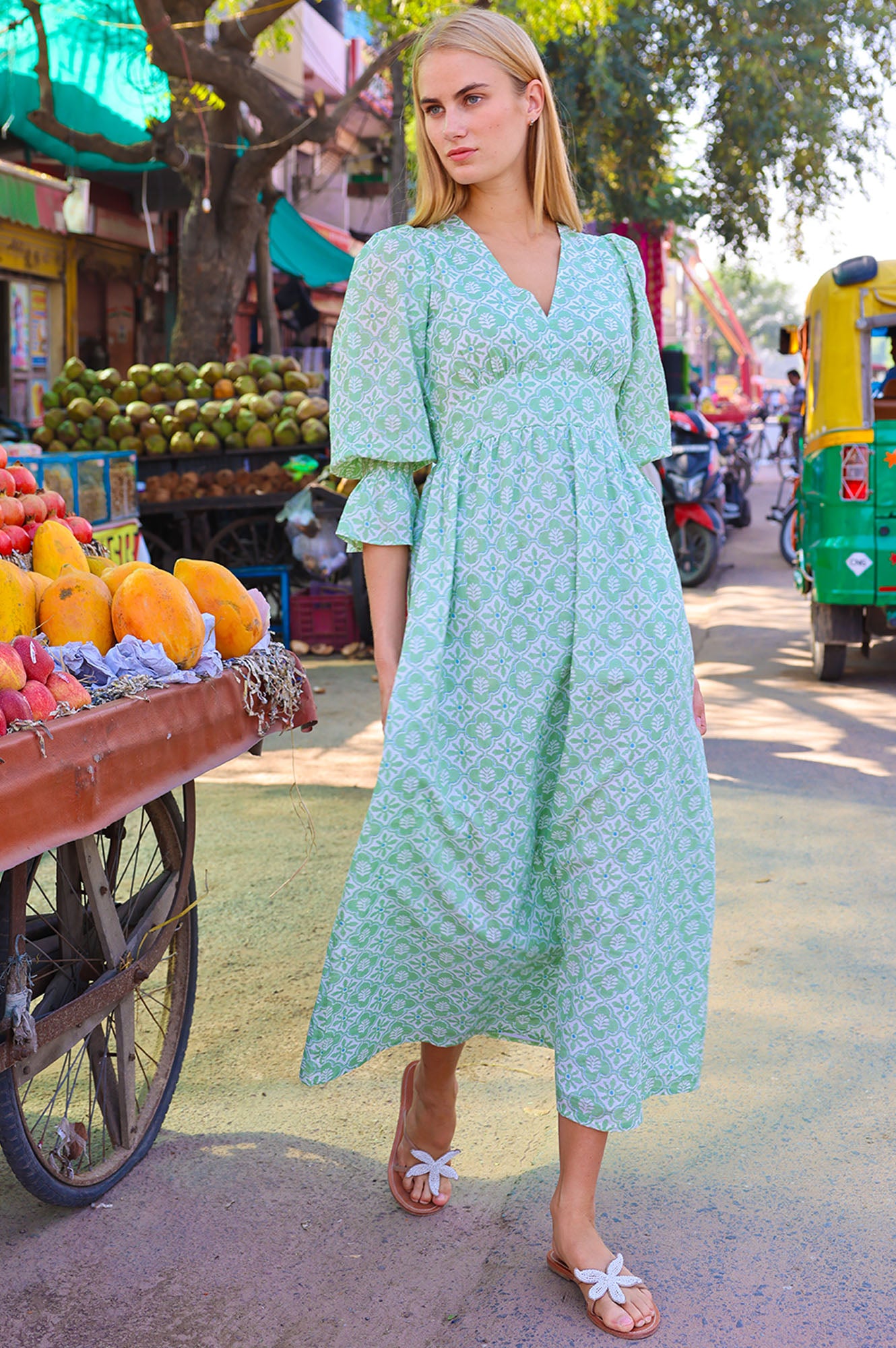 Chloe Organic Cotton Dress | Sage/White Chloe Organic Cotton Dress | Sage/White