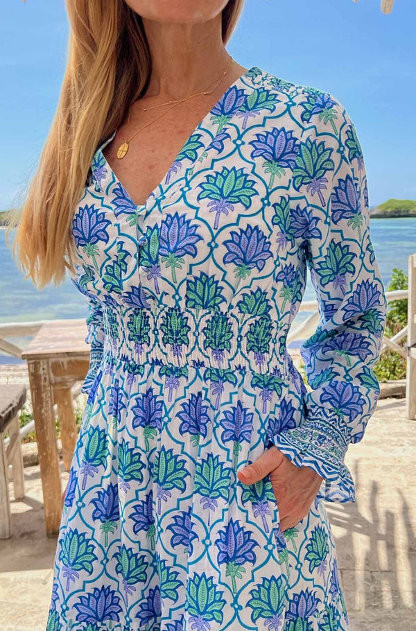 Billie Block Print Dress | Blue/Green