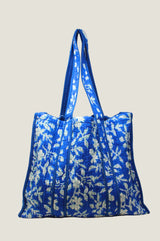 Block Print Quilted Tote Bag | Japanese Flower Cobalt