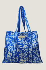 Block Print Quilted Tote Bag | Japanese Flower Cobalt