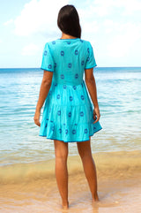 India Embroidered Organic Cotton Dress | Turquoise/Cobalt