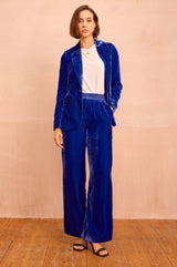 Asha Velvet Single Breasted Blazer | Azure Blue