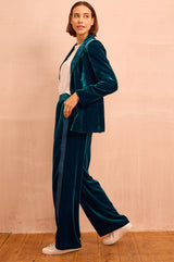 Asha Velvet Single Breasted Blazer | Teal