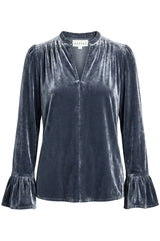 Astrid Velvet V-Neck Top | Grey/Blue