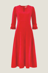 Jocelyn V-Neck 3/4 Sleeve Stretch Corduroy Dress | Red