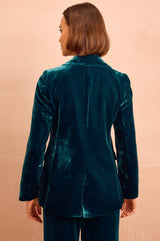 Asha Velvet Single Breasted Blazer | Teal