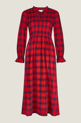 Laura Brushed Cotton Checked Dress | Red Check