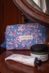 Block Print Medium Wash Bag | Japanese Flower Marina Blue