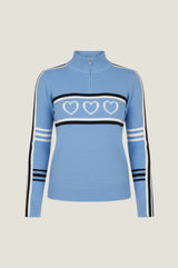Merino Wool Stripe Hearts Quarter Zip | Blue/Cream/Navy