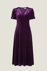 Aimie Velvet Short Sleeve Dress | Purple