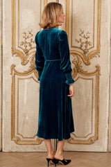 Sally Anne Velvet Long Sleeve Dress | Teal