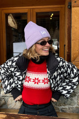 Merino Wool Snowflake Fairisle Polo Neck Jumper | Red/Cream