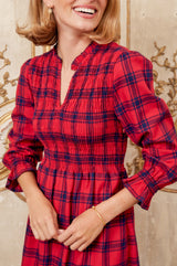 Laura Brushed Cotton Checked Dress | Red Check