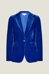 Asha Velvet Single Breasted Blazer | Azure Blue