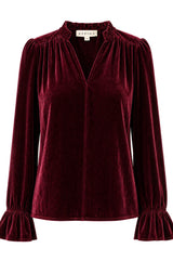 Astrid Velvet V-Neck Top | Wine Red