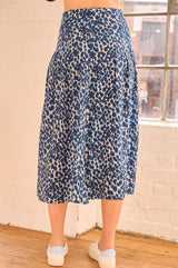 Mira Viscose Crepe Printed Skirt | Animal Ikat Navy/Cream
