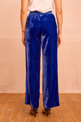 Velvet Side Stripe Trousers | Azure Blue