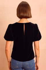 Dulcie Velvet Puff Sleeve Top | Black